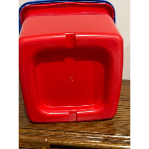 Lego Toys Vintage 987 Duplo Red Lego Storage Bucket Bin Blue Handle